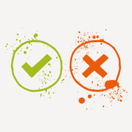 Watercolor tick and cross in a circle. Handmade vector graphics.のイラスト素材