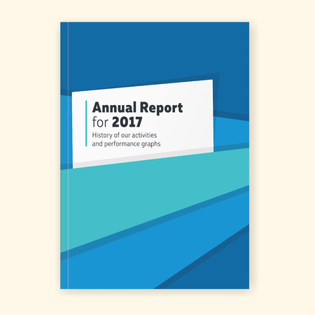 Annual report graphic template. Standard dimension cover for annual report, pocket for documents, magazines or else. Minimal vector design.のイラスト素材