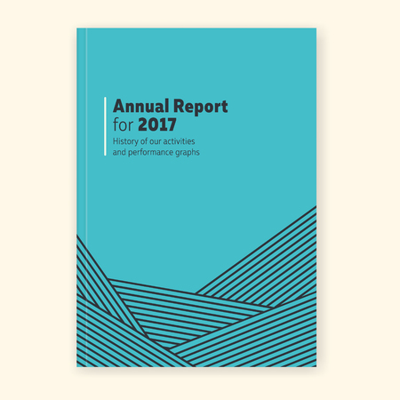 Annual report graphic template. Standart dimension cover for annual report, pocket for documents, magazines or else. Minimal vector design.のイラスト素材