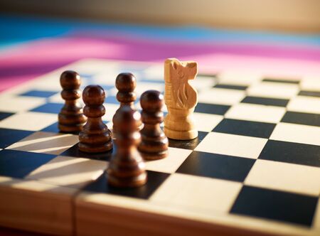 Leadership and vision concept, knight leading pawns.の写真素材