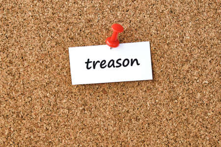 Treason. Word written on a piece of paper, cork board background.の写真素材