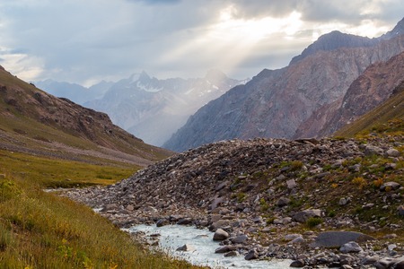 A view of the beautiful valley in the mountainsの写真素材