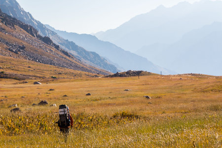 Climber going to the mountains of Tien Shan, southern Kazakhstan
