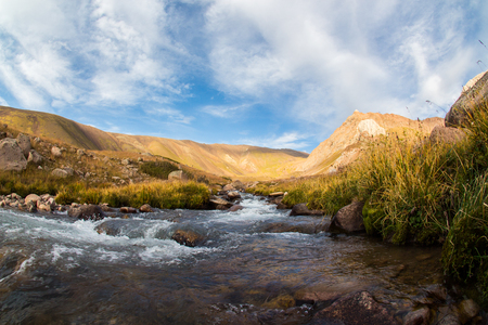 A view of the beautiful valley in the mountainsの写真素材
