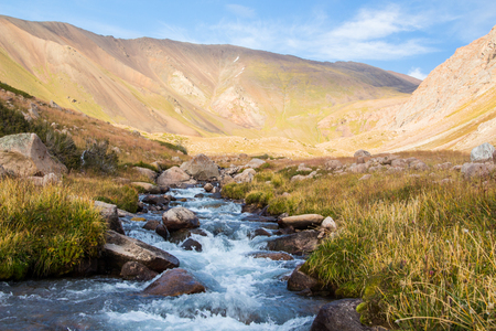 A view of the beautiful valley in the mountainsの写真素材