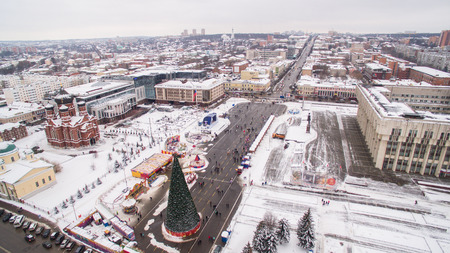 Central square of Tula at winter aerial view Russiaのeditorial素材