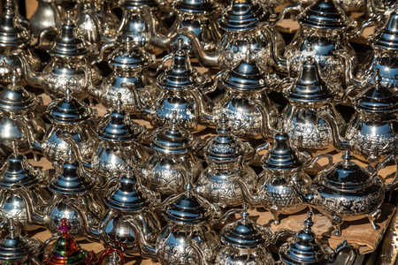 Arab kettles for tea on Oriental bazaarの写真素材