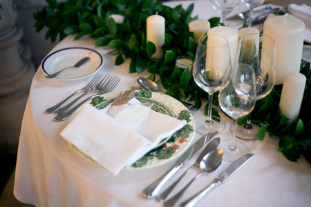 Wedding table decorated in the style boho close-upの写真素材