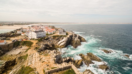 Island Baleal naer Peniche on the shore of the ocean in west coast of Portugalの写真素材