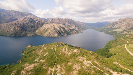 Scenic view of a River Homem in a National Park in North Portugal on a beautiful day in late summer.の写真素材
