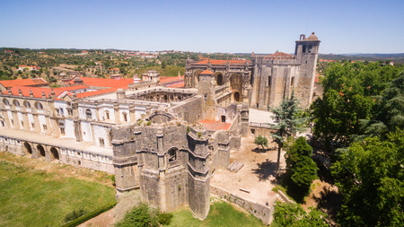 Aerial view of monastery Convent of Christ in Tomar, Portugalの写真素材