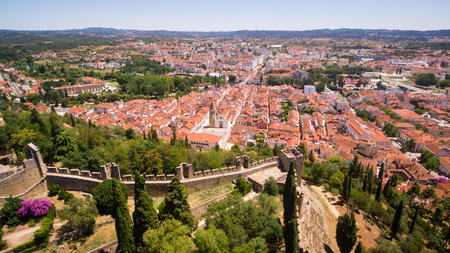 Aerial panoramic view of the city of Tomar fron Monastrty convento de cristoの写真素材
