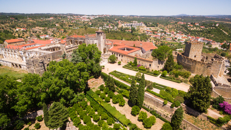 Aerial view of monastery Convent of Christ in Tomar, Portugalの写真素材