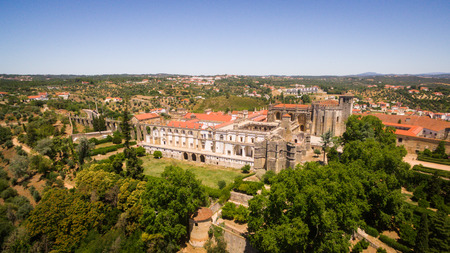 Aerial view of monastery Convent of Christ in Tomar, Portugalの写真素材