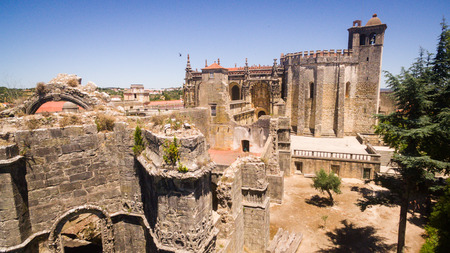 Aerial view of monastery Convent of Christ in Tomar, Portugalの写真素材