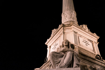 Column of Pedro IV on Rossio Square, Pedro IV Square, Praca de D. Pedro IV in the city of Lisbon at night, in Portugalの写真素材