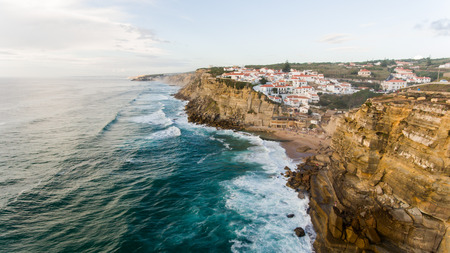 aerial view of ocean near Azenhas do Mar, Portugal seaside town.の写真素材