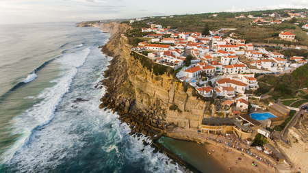 aerial view of ocean near Azenhas do Mar, Portugal seaside town.の写真素材