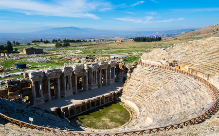 Ruins Antique Theater in ancient Greek city Hierapolis, Pamukkale, Turkeyの写真素材