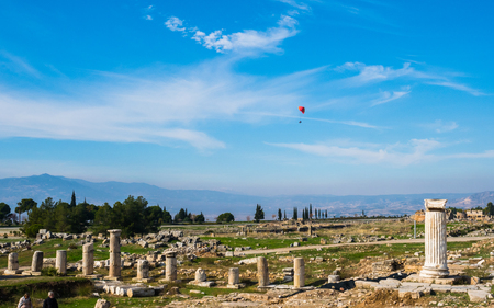 Ruins in ancient Greek city Hierapolis, Pamukkale, Turkeyの写真素材