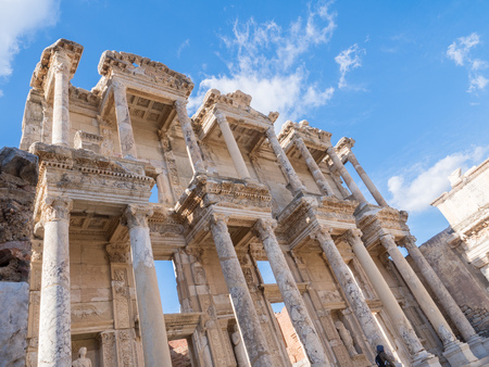 Facade of ancient Celsius Library in Ephesus, Turkeyの写真素材