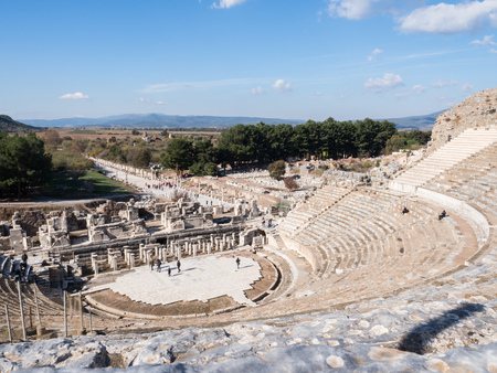 Theatre of Ephesus Ancient City at november at sunny day, Turkeyの写真素材