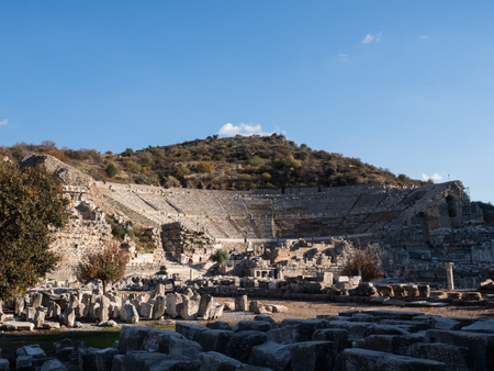 Theatre of Ephesus Ancient City at november at sunny day, Turkeyの写真素材