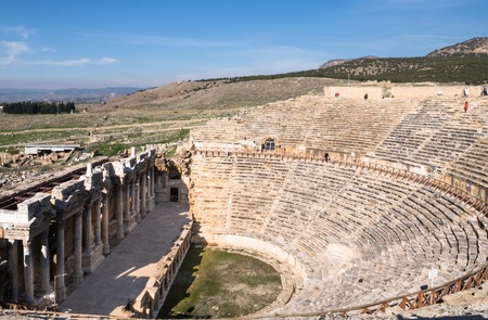 The ruins of Antique Theater in ancient Greek city Hierapolis, Pamukkale, Turkeyの写真素材