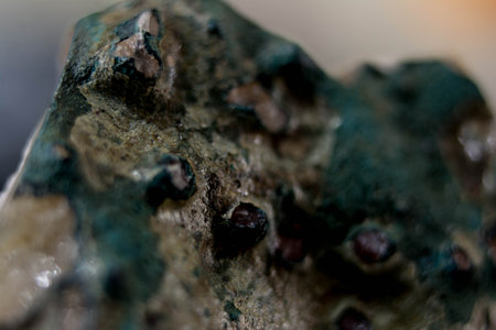 Macro photo of a mineral. Green and black pebbles.の写真素材