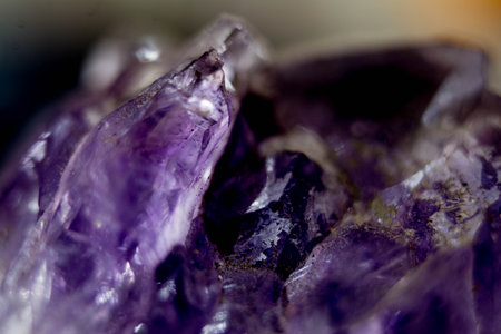Amethyst close-up. Macro photo of natural gemstone.の写真素材