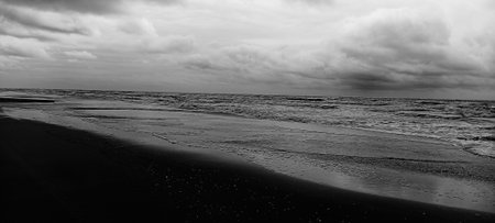 Black and white panorama of the Baltic sea with storm clouds.の写真素材