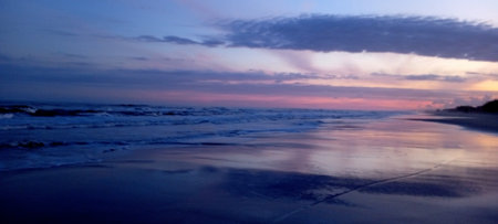 beautiful sunset at the beach, panoramic view of the seaの写真素材