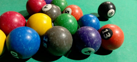 Billiard balls on green pool table. Billiard balls close upの写真素材