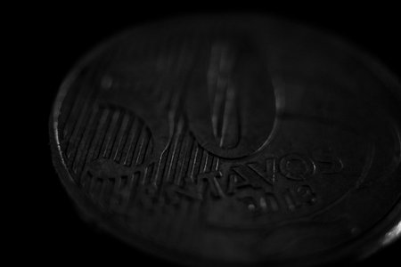 Close-up of the real coin on a black backgroundの写真素材