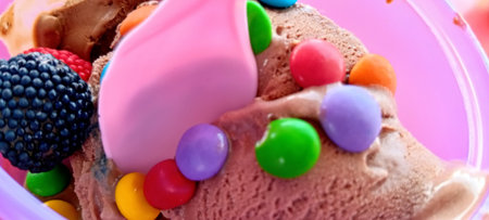 Colorful ice cream in plastic cup, close-up view.の写真素材