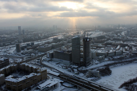 Large city in winterの写真素材