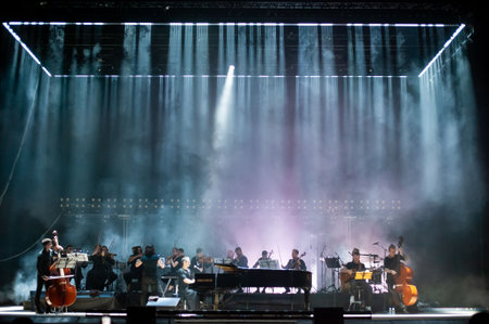 Kharkiv, Ukraine - May 21, 2019: Svyatoslav Vakarchuk with orchestra