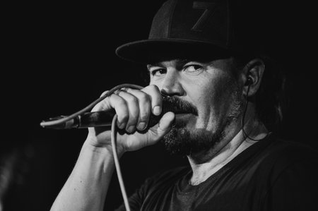KHARKIV, UKRAINE - APRIL 11, 2019: Fagot, singer of rap group TNMKのeditorial素材