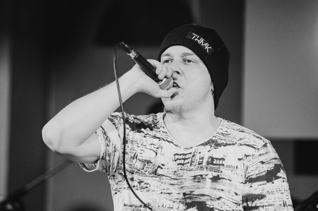 KHARKIV, UKRAINE - APRIL 11, 2019: Fozzy, singer of rap group TNMKのeditorial素材