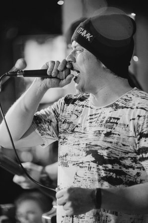 KHARKIV, UKRAINE - APRIL 11, 2019: Fozzy, singer of rap group TNMKのeditorial素材