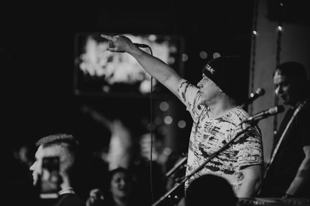 KHARKIV, UKRAINE - APRIL 11, 2019: Fozzy, singer of rap group TNMKのeditorial素材