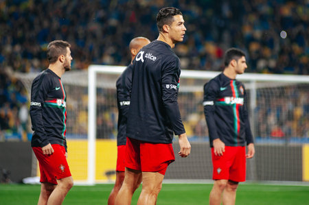 Kyiv, Ukraine - October 14, 2019: Cristiano Ronaldo, captain and forward of Portugal national team...