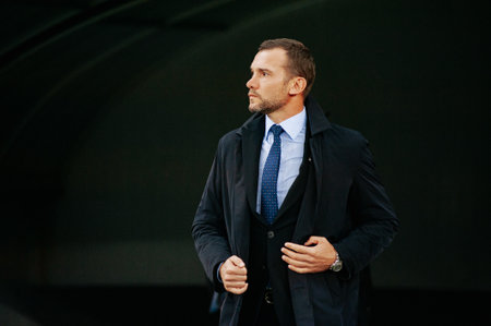Kyiv, Ukraine - October 14, 2019: Andriy Shevchenko, head coach (manager) of Ukraine national football team before match of the qualifying EURO  vs Portugal at the  Stadiumのeditorial素材