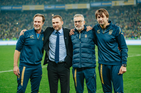Kyiv, Ukraine - October 14, 2019: Andriy Shevchenko, head coach (manager) of Ukraine national football team before match of the qualifying EURO  vs Portugal at the  Stadiumのeditorial素材