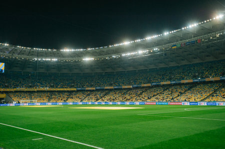 Kyiv, Ukraine - October 14, 2019: A view of the corner flag at the  Stadium before the match of qualify round Euroのeditorial素材