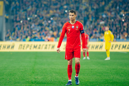 Kyiv, Ukraine - October 14, 2019: Cristiano Ronaldo, captain and forward of Portugal national team during the matchのeditorial素材