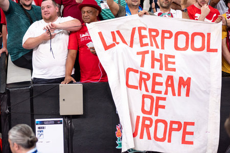 ISTANBUL, TURKEY - AUGUST 14, 2019: Jurgen Klopp coach (manager) of Liverpool FC celebrating in the UEFA Super Cup.のeditorial素材