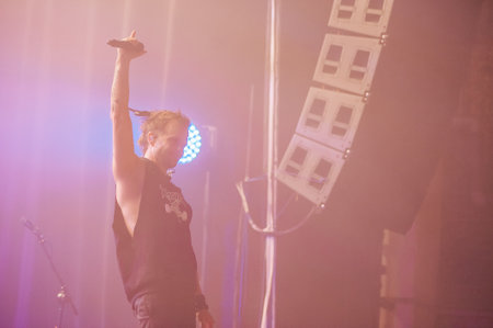 Kharkiv, Ukraine - December 10, 2019: Metallist Arena before the match UEFA league champions Atalanta - Shakhtar. Low key photoのeditorial素材