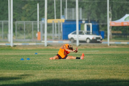 KHARKIV, UKRAINE - JULY 6, 2020: Football match of Ukraine league Zhitlobud-1 - Mariupolのeditorial素材