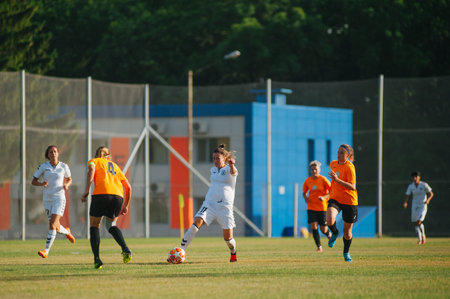 KHARKIV, UKRAINE - JULY 6, 2020: Football match of Ukraine league Zhitlobud-1 - Mariupolのeditorial素材